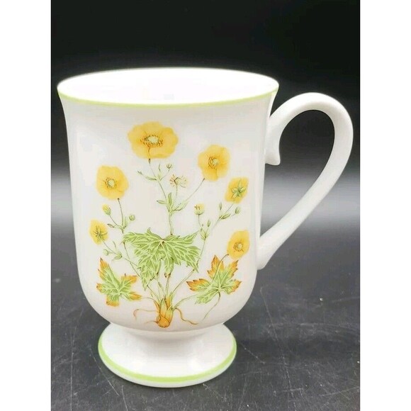 Royal Domino Collection Pedestal Footed Mug Yellow Anemone Botanical Spring - Picture 2 of 3